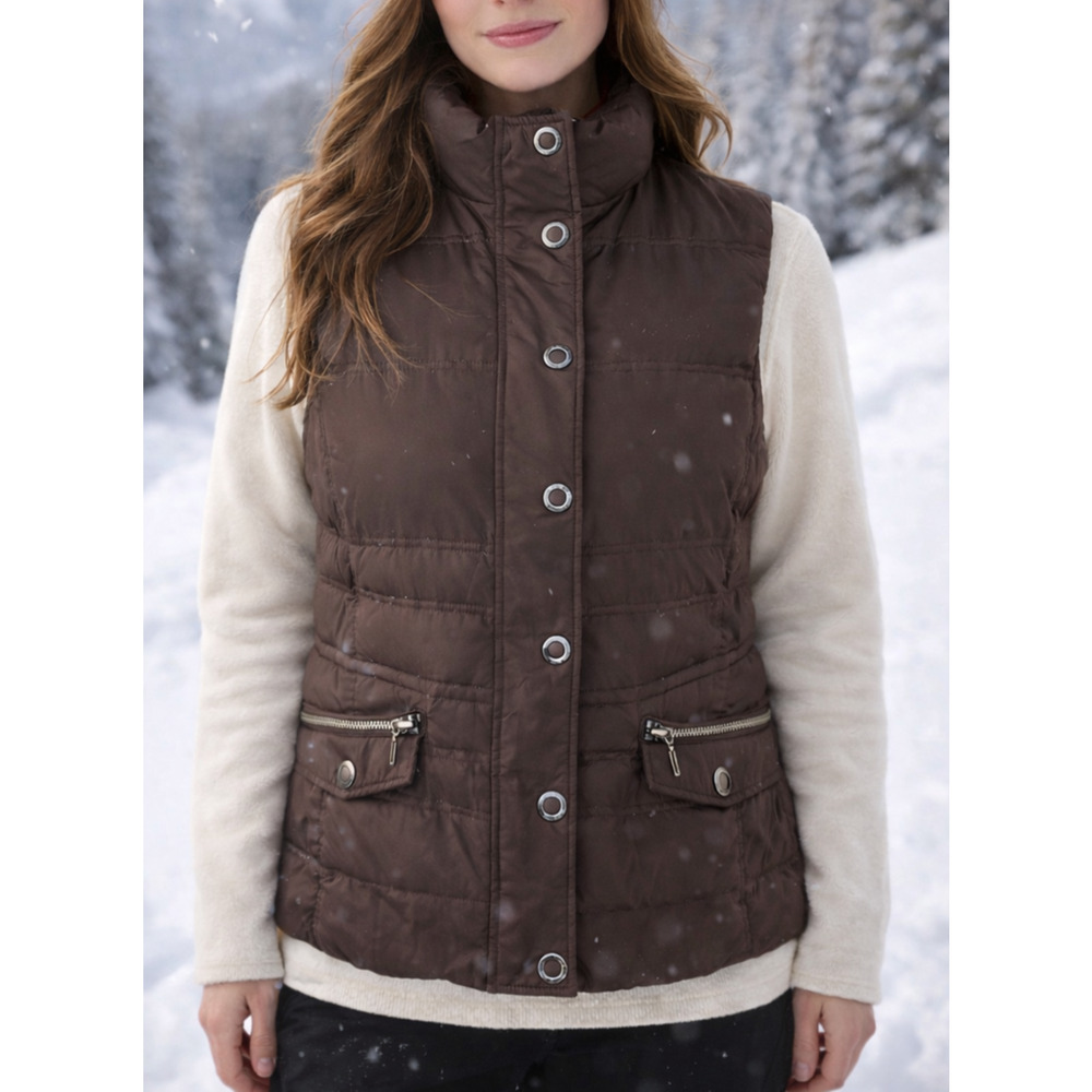 Eddie Bauer Goose Down Puffer Vest Women's XL Brown Quilted Snap Zip Pockets - Picture 1 of 8